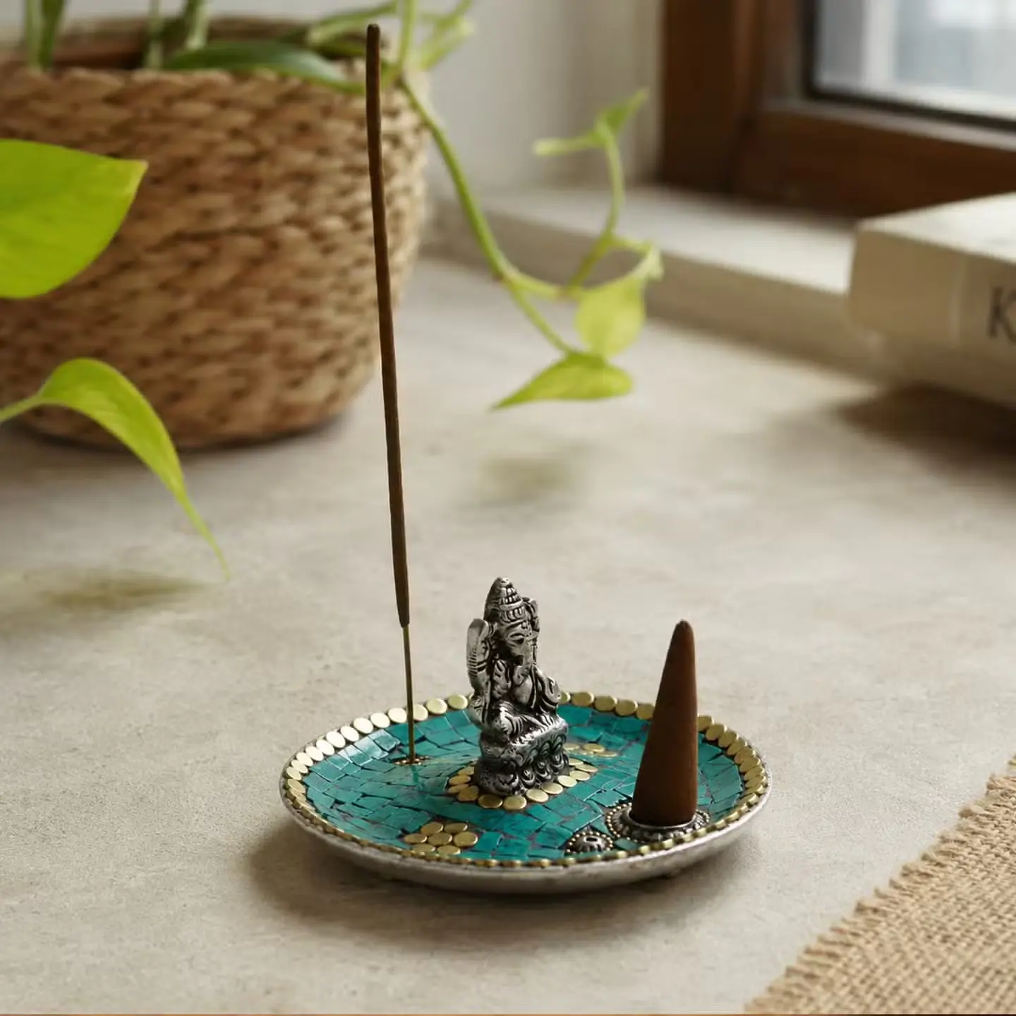 Porta-Incensos de Decoração Tibetana - Prato Pequeno c/ Ganesh 11,3cm 4