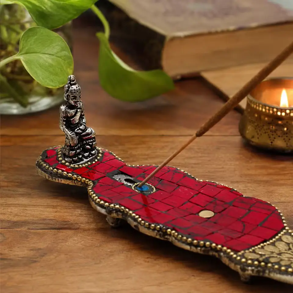 Porta-Incensos de Decoração Tibetana - Adaga Longa c/ Buda 2