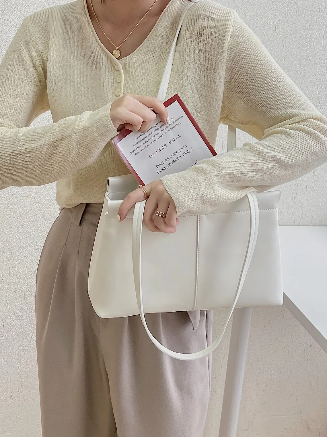 Cartera tote mujer estilo coreano, diseño retro minimalista de gran capacidad, uso hombro 6