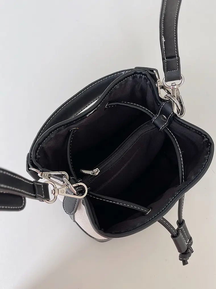 Bolso Bucket de Lona con Ribetes de Cuero PU - Casual, Ligero & Versátil 9