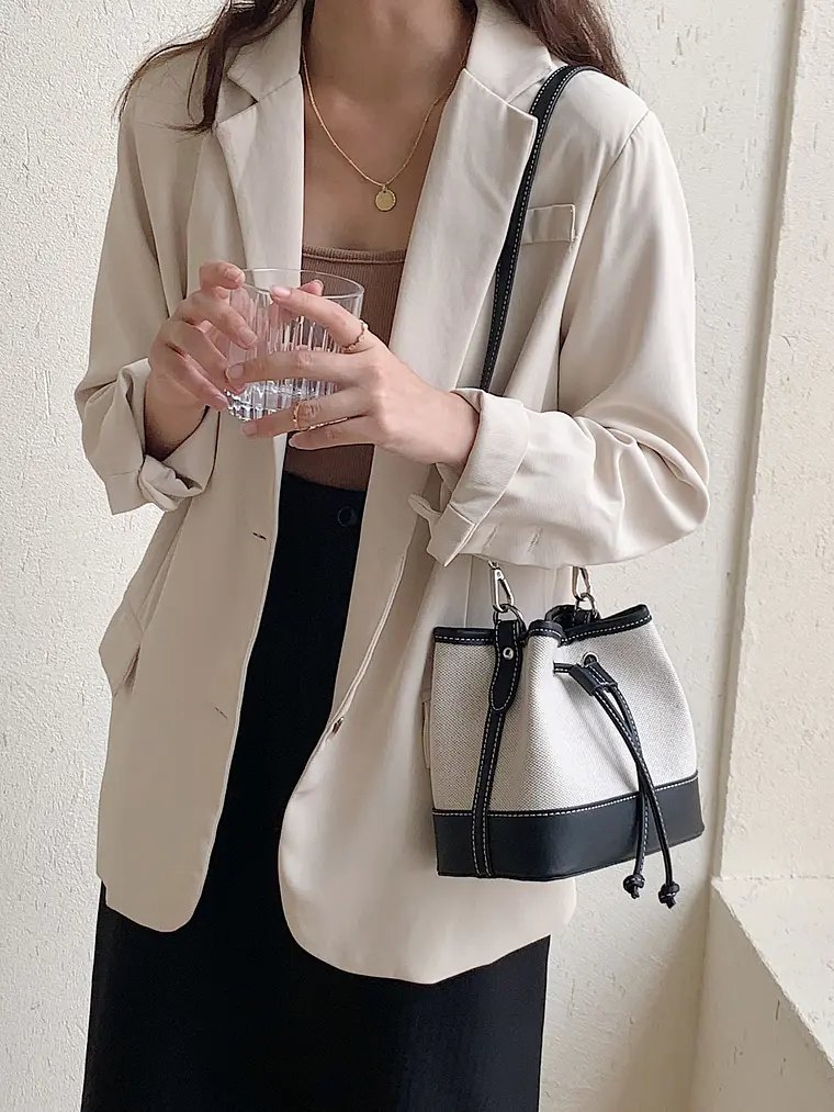 Bolso Bucket de Lona con Ribetes de Cuero PU - Casual, Ligero & Versátil 12