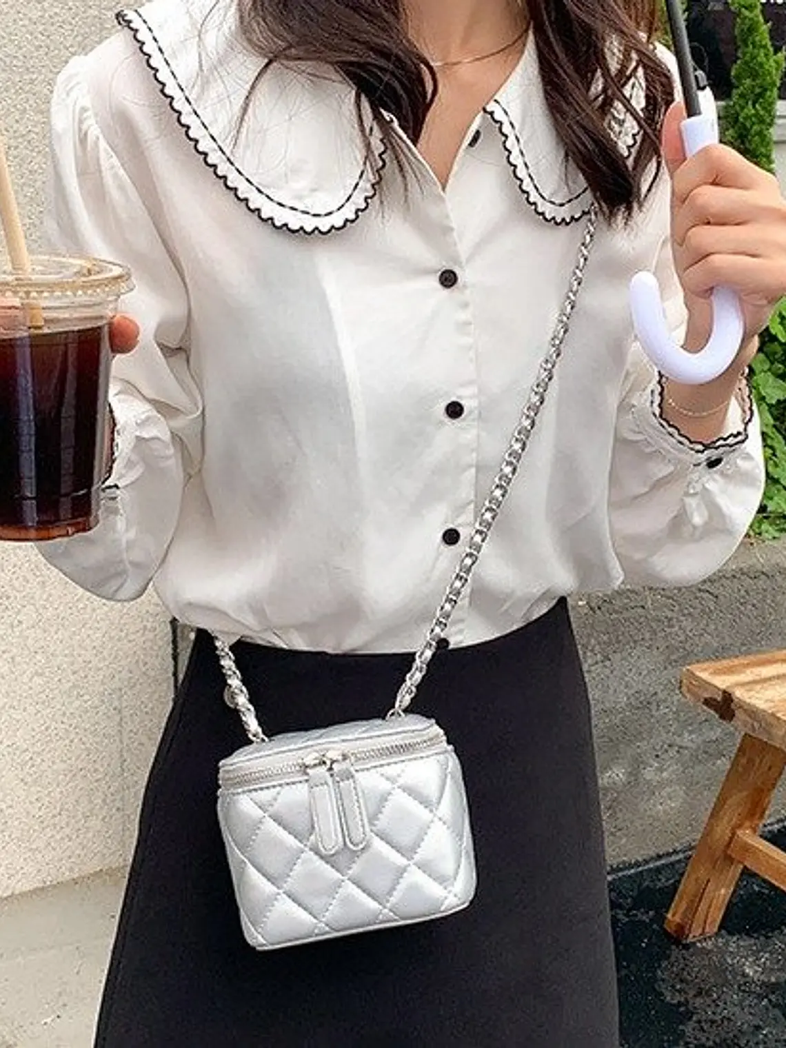 Mini Bolso Caja Acolchado con Cadena — Diseño Rombo, Estilo Clásico 4