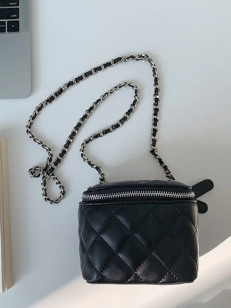Mini Bolso Caja Acolchado con Cadena — Diseño Rombo, Estilo Clásico 7