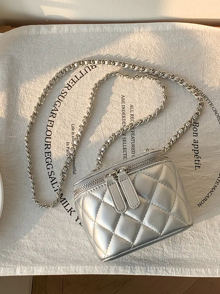 Mini Bolso Caja Acolchado con Cadena — Diseño Rombo, Estilo Clásico 3