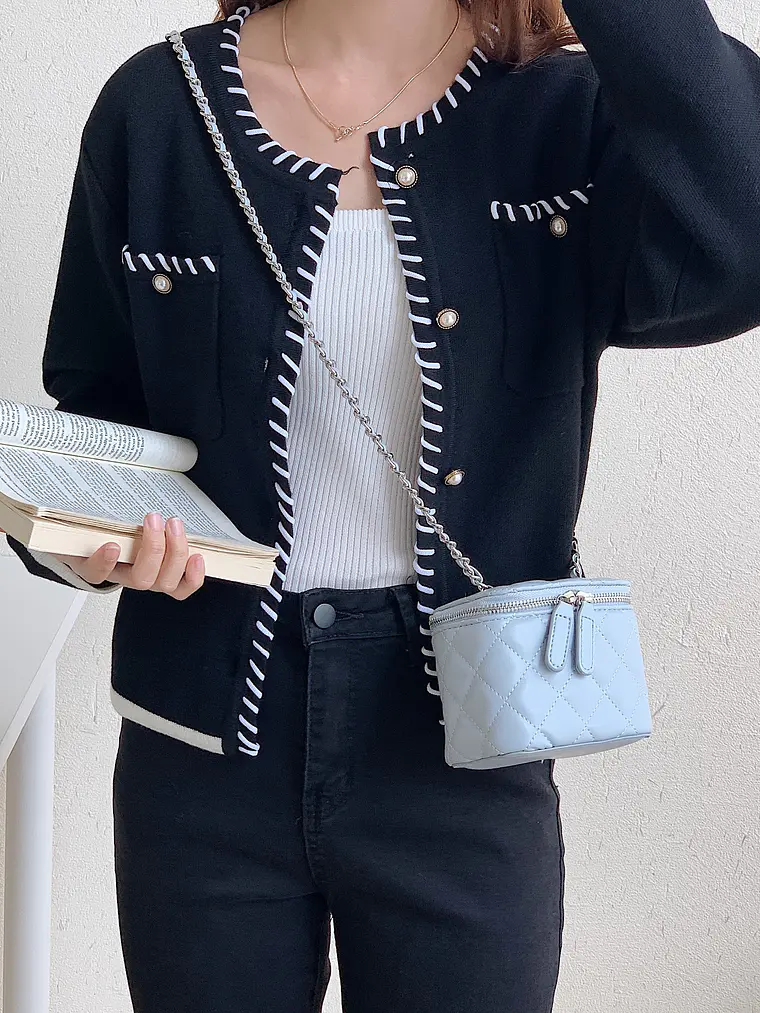 Mini Bolso Caja Acolchado con Cadena — Diseño Rombo, Estilo Clásico 17