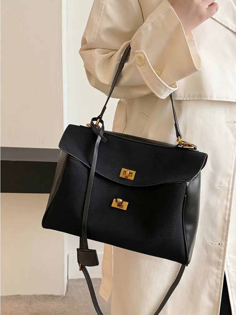 Bolso tote de ante sintético con broches dorados — estilo estructurado para el día a día 2