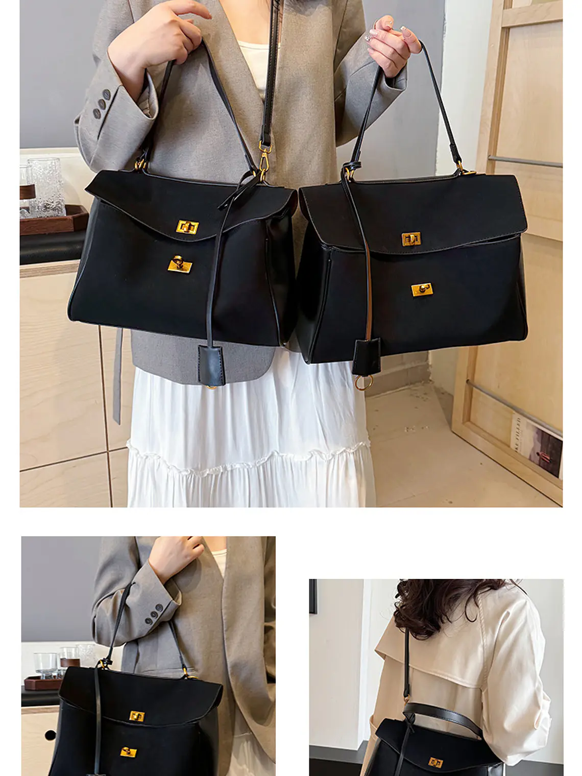 Bolso tote de ante sintético con broches dorados — estilo estructurado para el día a día 3