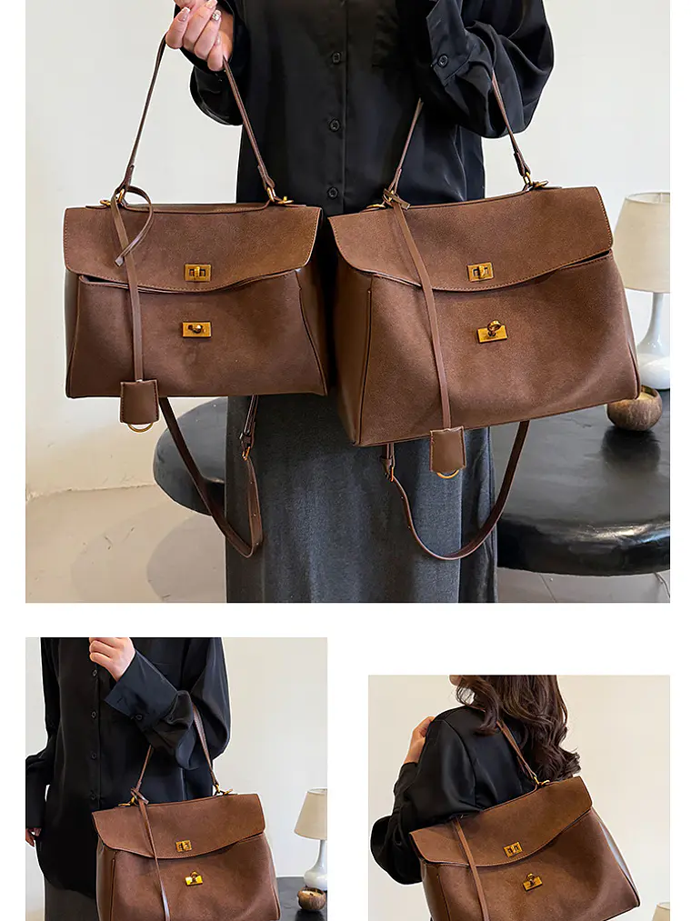 Bolso tote de ante sintético con broches dorados — estilo estructurado para el día a día 6