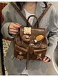 Mochila pequeña con apliques de peluche y colgante decorativo — estilo dulce retro en café - Miniatura 4