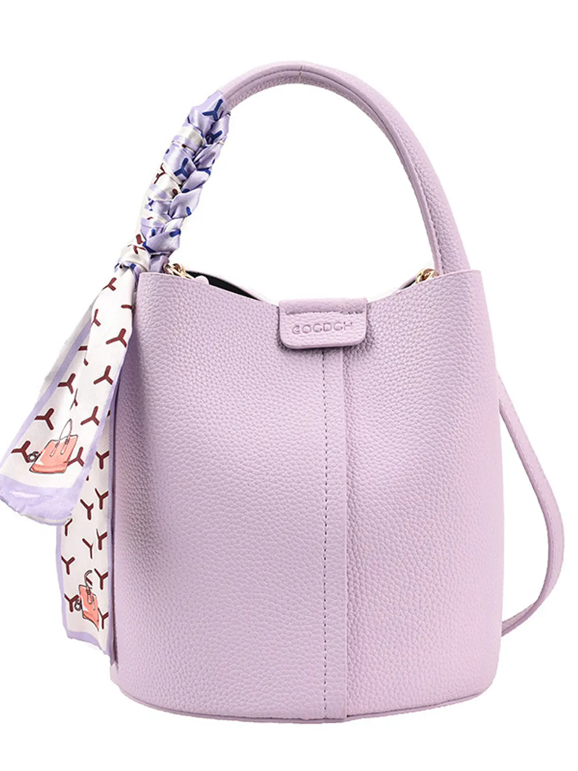Bolso bucket con textura lichi y pañuelo decorativo entretejido — colores frescos para el día a día 19