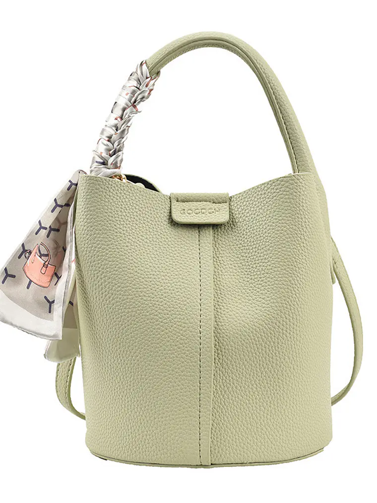 Bolso bucket con textura lichi y pañuelo decorativo entretejido — colores frescos para el día a día 12
