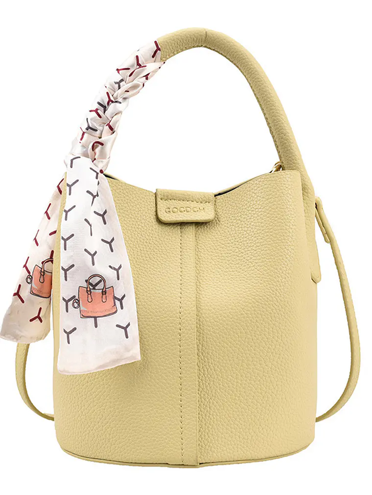Bolso bucket con textura lichi y pañuelo decorativo entretejido — colores frescos para el día a día 8