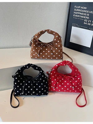 Bolso de ante con estampado de lunares, lazo decorativo y cierre magnético — estilo dulce y versátil