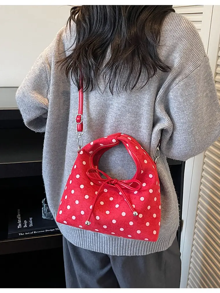 Bolso de ante con estampado de lunares, lazo decorativo y cierre magnético — estilo dulce y versátil 10