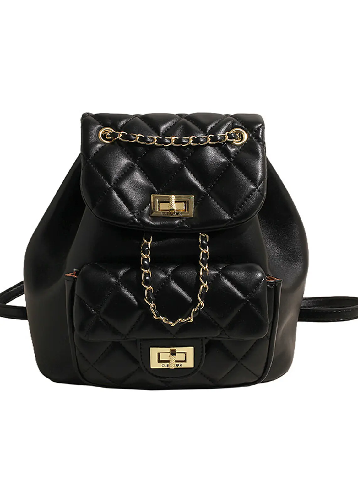 Mochila acolchada con textura de rombos, cadena dorada y bolsillo frontal con broche — estilo clásico 2
