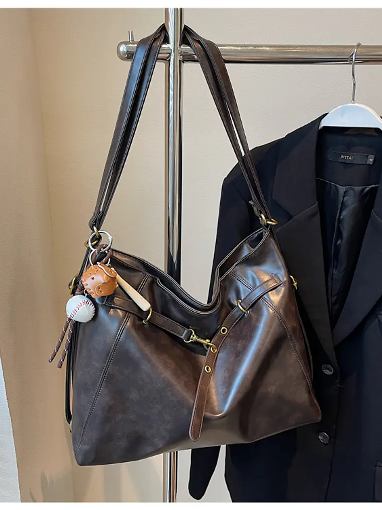 Bolso tote de cuero sintético con cierre de cordón y herrajes dorados — estilo urbano estructurado 2