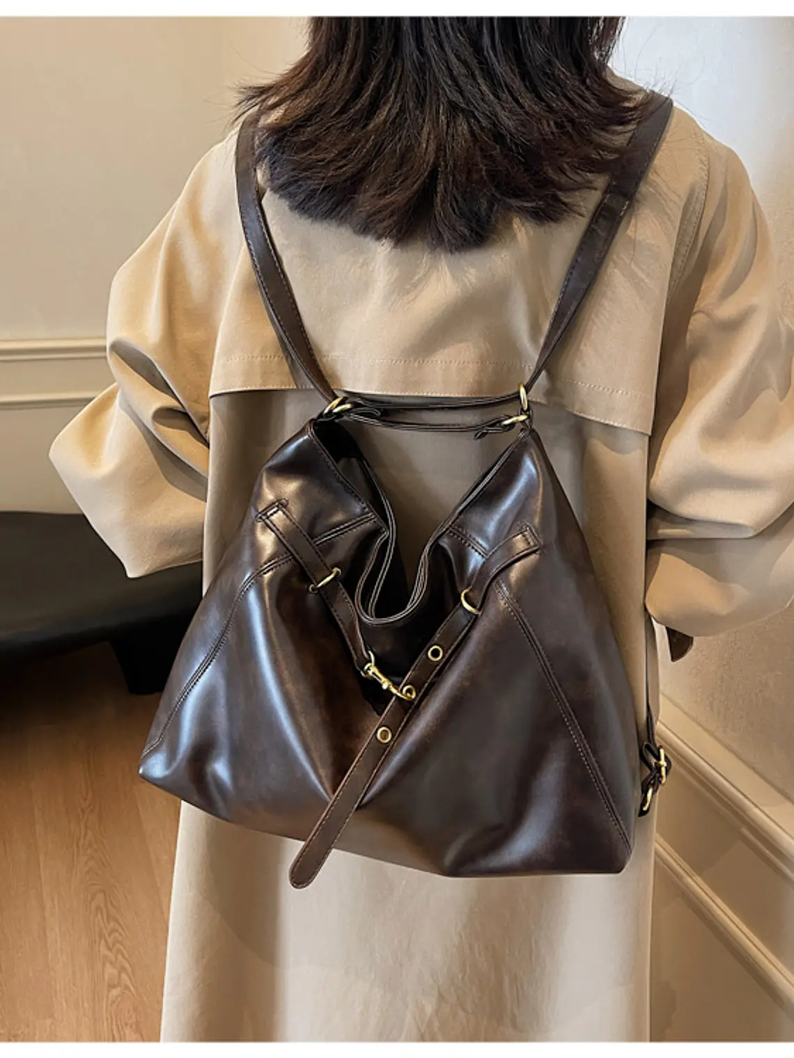 Bolso tote de cuero sintético con cierre de cordón y herrajes dorados — estilo urbano estructurado 6