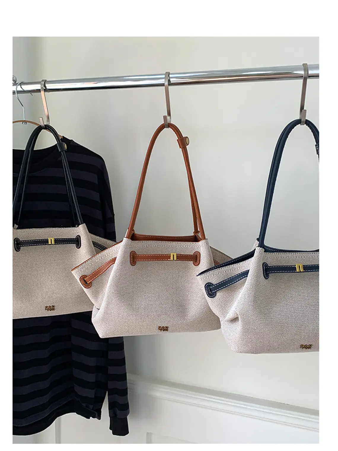 Bolso tote de lona con ribetes de cuero sintético y cierre de cremallera — estilo urbano minimalista 1