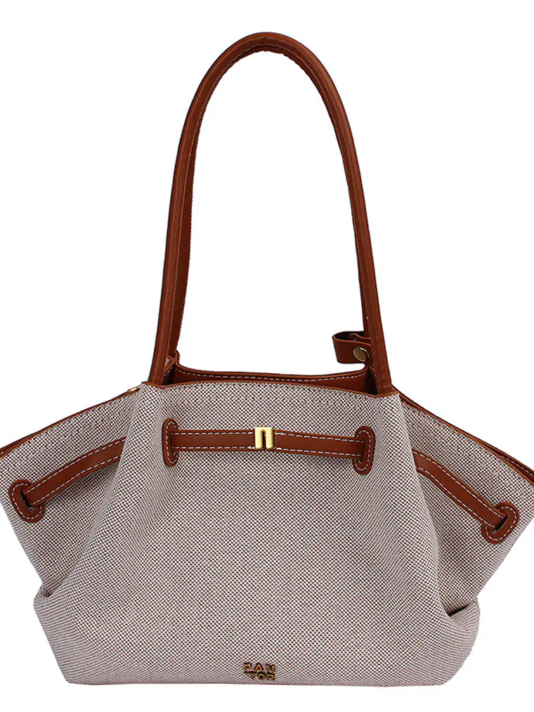 Bolso tote de lona con ribetes de cuero sintético y cierre de cremallera — estilo urbano minimalista 2
