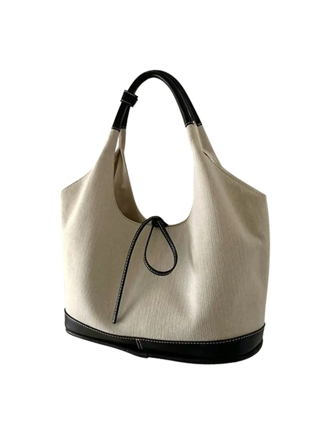 Bolso tote de lona con ribete de cuero sintético y detalle de lazo — estilo minimalista 4