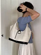 Bolso tote de lona con ribete de cuero sintético y detalle de lazo — estilo minimalista - Miniatura 2