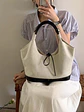 Bolso tote de lona con ribete de cuero sintético y detalle de lazo — estilo minimalista - Miniatura 1
