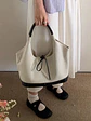 Bolso tote de lona con ribete de cuero sintético y detalle de lazo — estilo minimalista - Miniatura 3