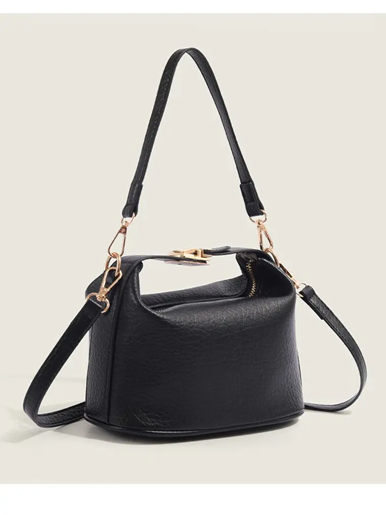 Bolso caja compacto de cuero sintético con asa giratoria dorada — estilo estructurado cotidiano 9