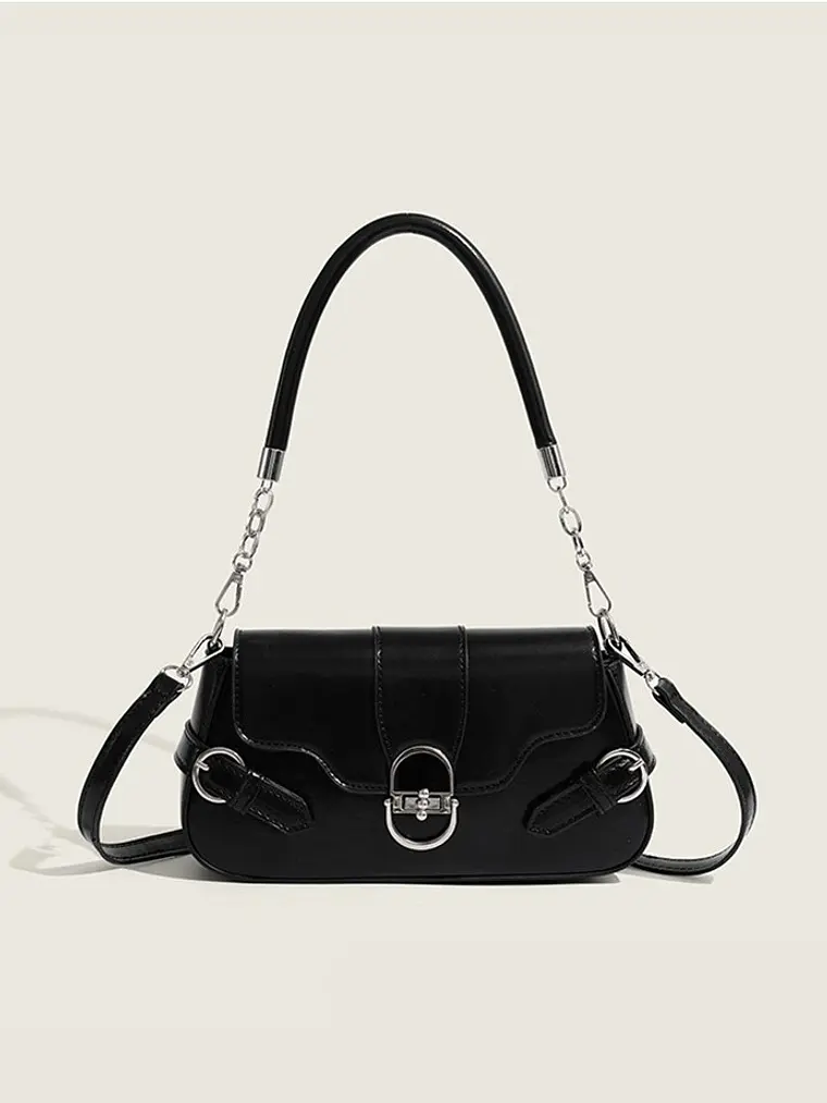 Bolso de hombro con solapa y cerradura ovalada plateada — estilo retro urbano 1