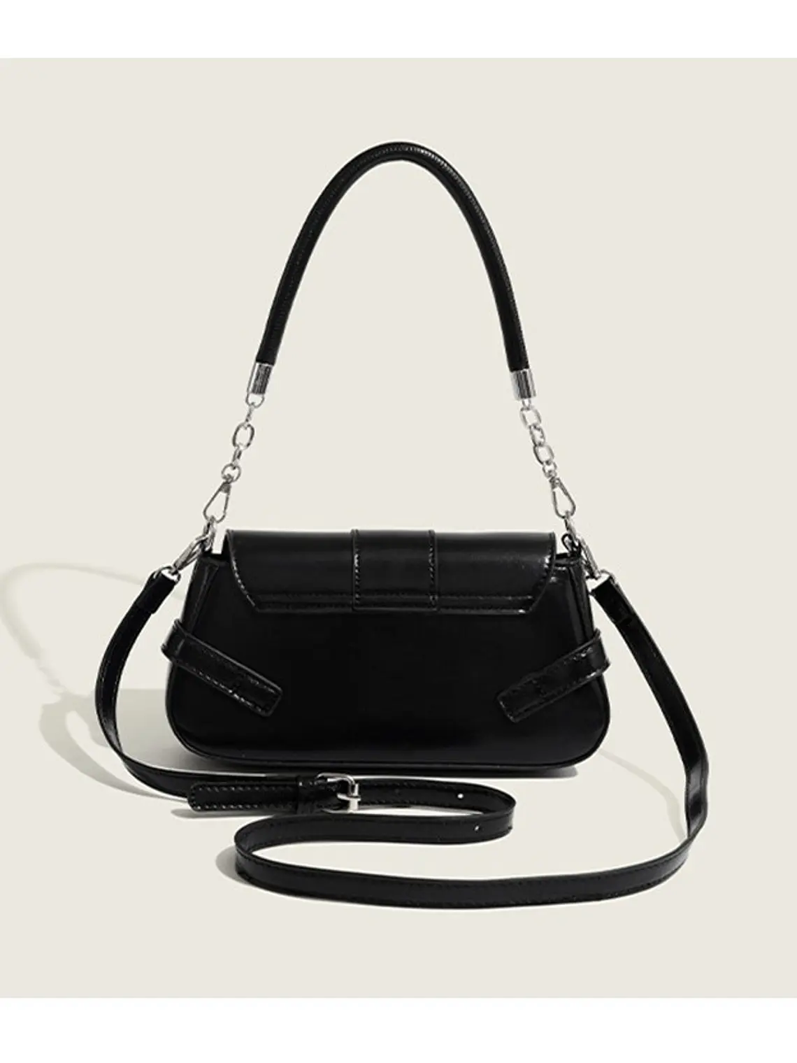 Bolso de hombro con solapa y cerradura ovalada plateada — estilo retro urbano 3