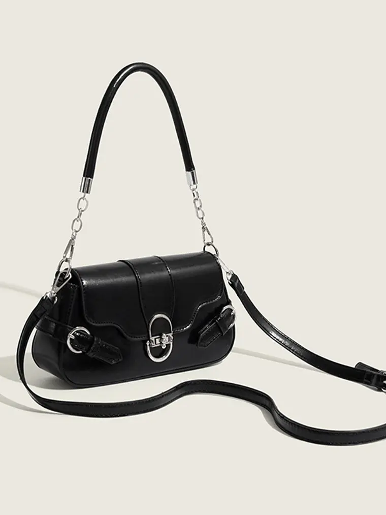 Bolso de hombro con solapa y cerradura ovalada plateada — estilo retro urbano 4