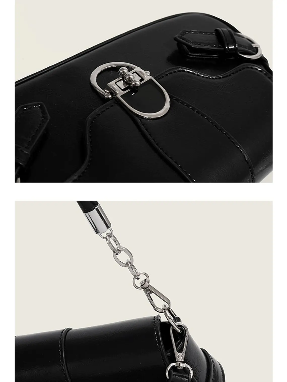 Bolso de hombro con solapa y cerradura ovalada plateada — estilo retro urbano 6