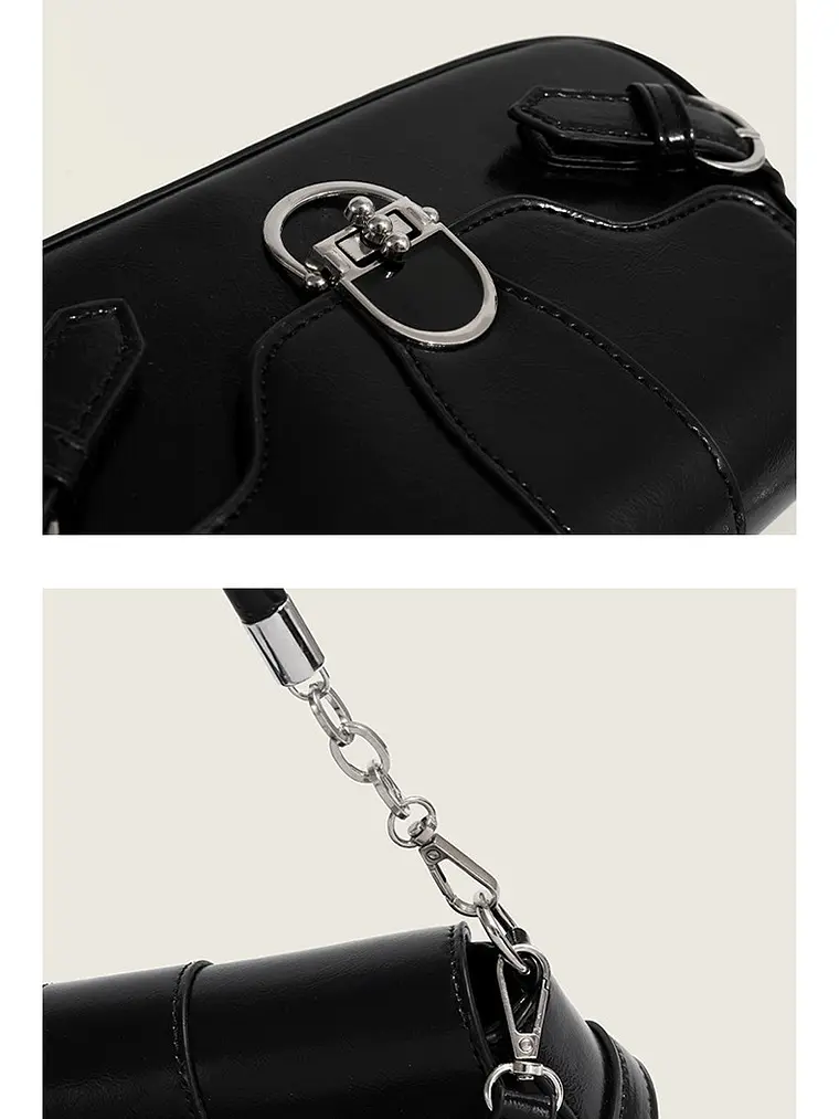 Bolso de hombro con solapa y cerradura ovalada plateada — estilo retro urbano 6