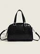 Bolso de mano tipo cápsula con hebillas plateadas y costuras decorativas — estilo retro coreano - Miniatura 11
