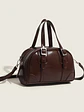 Bolso de mano tipo cápsula con hebillas plateadas y costuras decorativas — estilo retro coreano - Miniatura 2