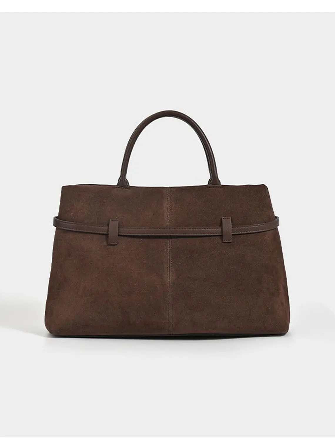 Bolso tote de gamuza con cinturón decorativo y asa tubular — volumen generoso, estilo sobrio 3