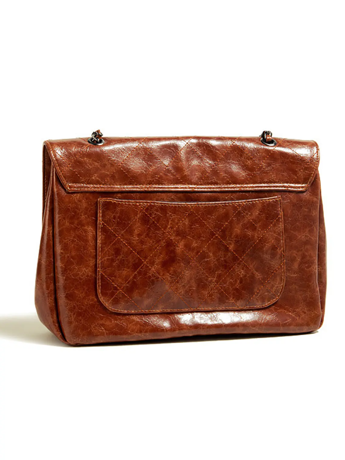 Bolso de cadena acolchado con cuero sintético envejecido y bolsillo trasero 4
