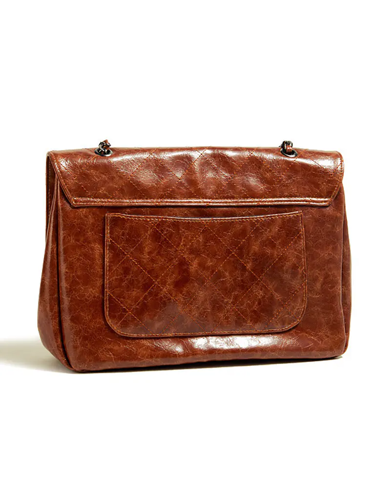 Bolso de cadena acolchado con cuero sintético envejecido y bolsillo trasero 4