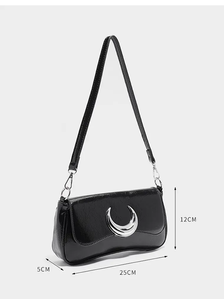 Bolso de hombro negro con luna plateada y cadena intercambiable 7