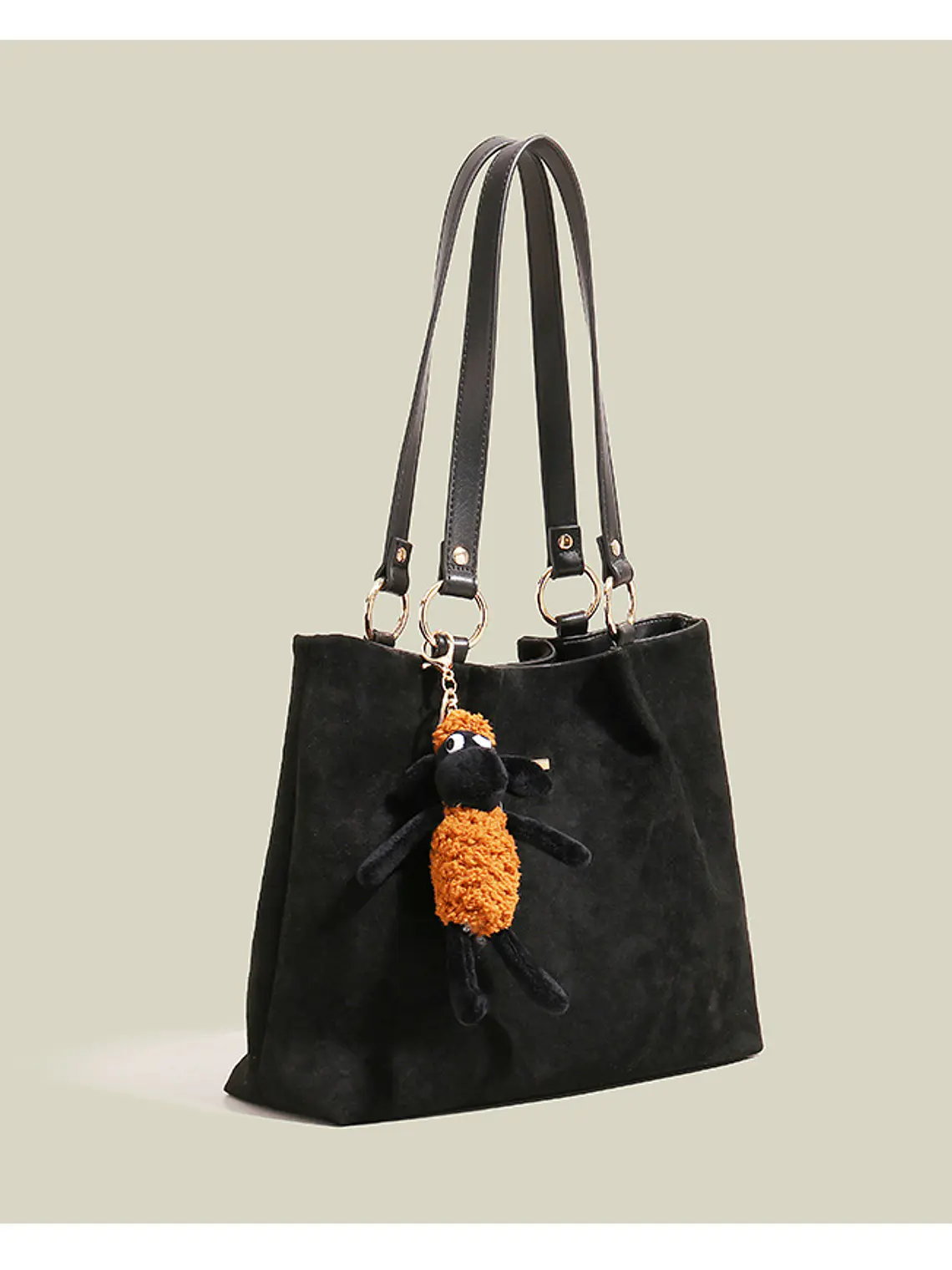 Bolso tote de terciopelo con textura rombo y colgante de ovejita 2