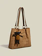 Bolso tote de terciopelo con textura rombo y colgante de ovejita - Miniatura 4