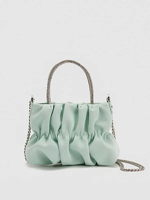 Bolso nube plisado con asa de strass y cadena plateada