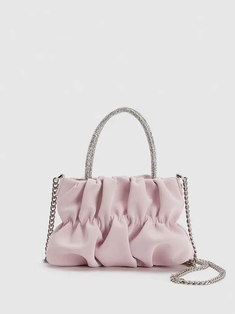 Bolso nube plisado con asa de strass y cadena plateada 5