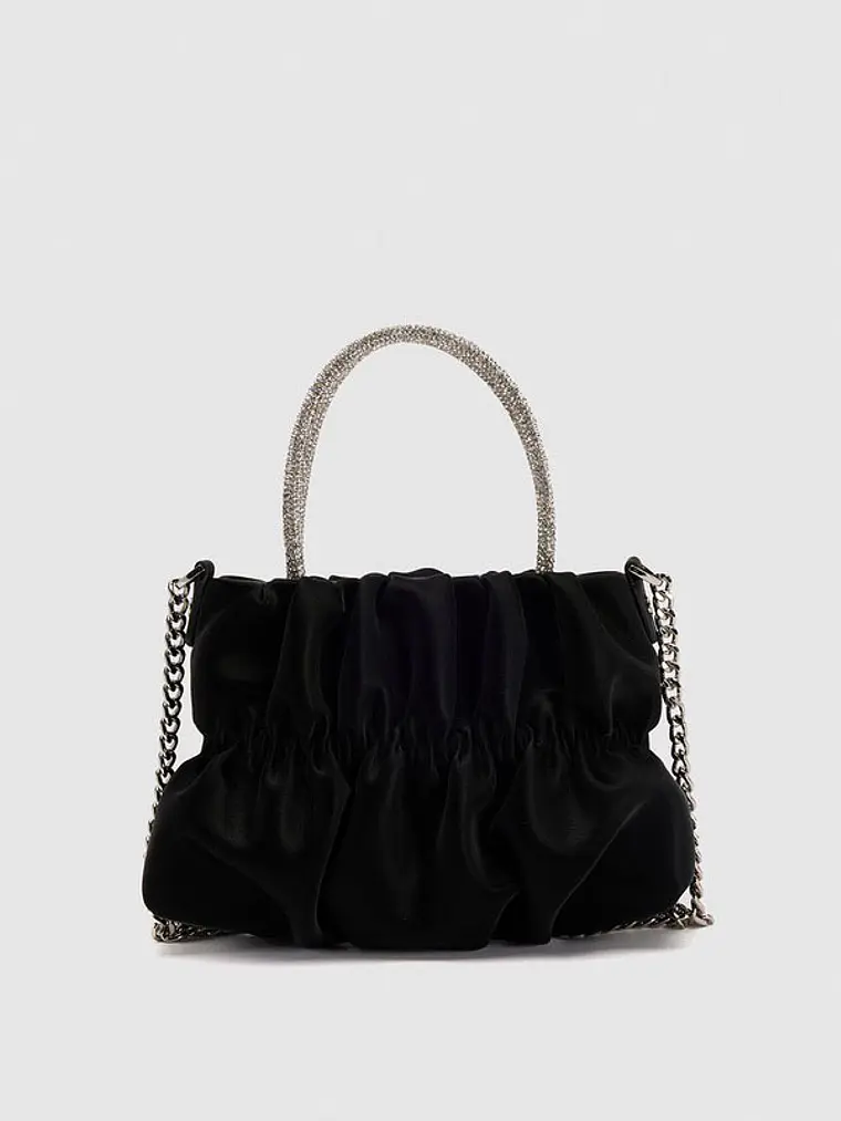 Bolso nube plisado con asa de strass y cadena plateada 11