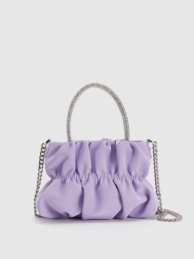 Bolso nube plisado con asa de strass y cadena plateada 8