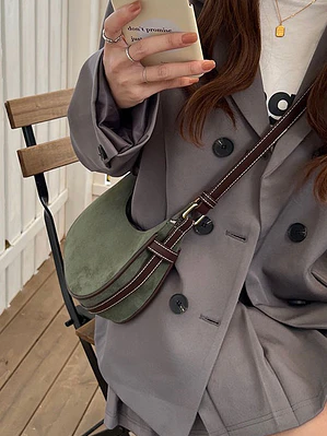 Bolso Media Luna de Ante Sintético — Estilo Vintage Casual