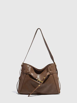 Bolso Hobo Grande con Herrajes Dorados y Detalle de Hebilla