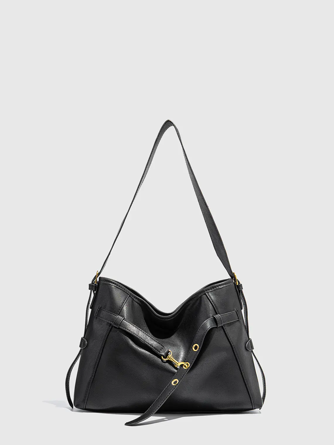 Bolso Hobo Grande con Herrajes Dorados y Detalle de Hebilla 5
