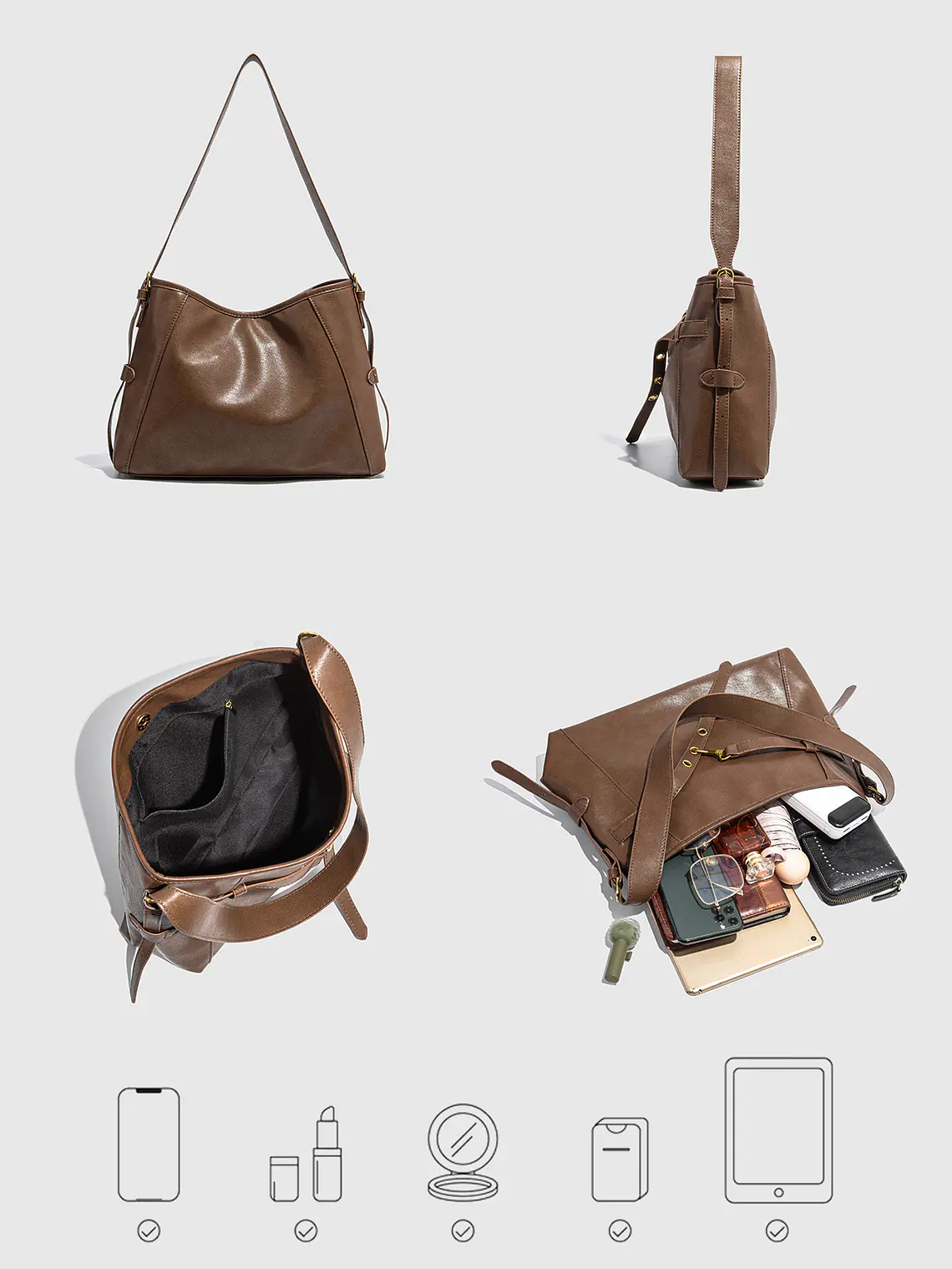 Bolso Hobo Grande con Herrajes Dorados y Detalle de Hebilla 3