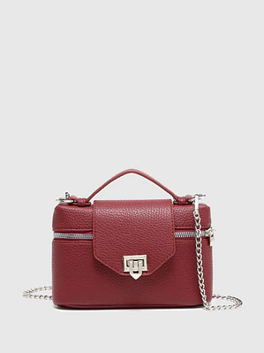 Bolso Mini Caja con Cierre de Candado y Cadena Plateada